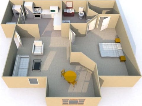 Floor plan for 1 bed, 1 bath, 575 sqft